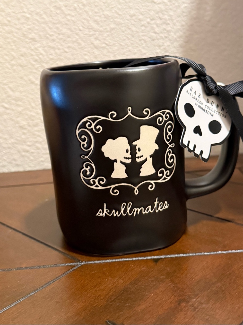 Rae Dunn Matte Black Ceramic Mug ‘Skullmates’ w/ Bone Details on Handle NWT